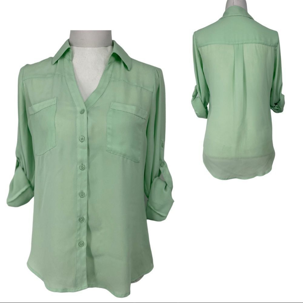 Express Seafoam Green Sheer Blouse